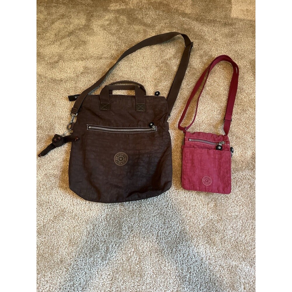 Kipling Bag Lot Crossbody Nylon Strap Monkey Keychain Set Bundle